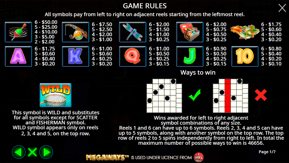 Big Bass Bonanza Megaways Symbols & Paytable